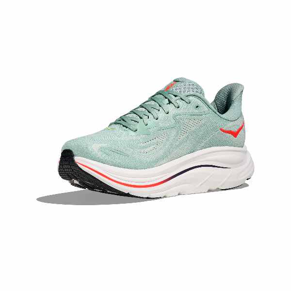 Hoka Clifton 10 Sage / Neon Flame Wide