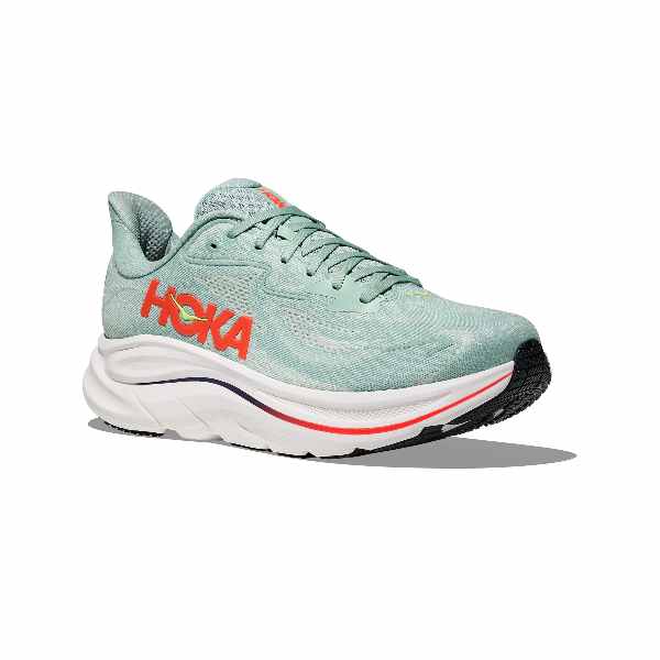 Hoka Clifton 10 Sage / Neon Flame Wide