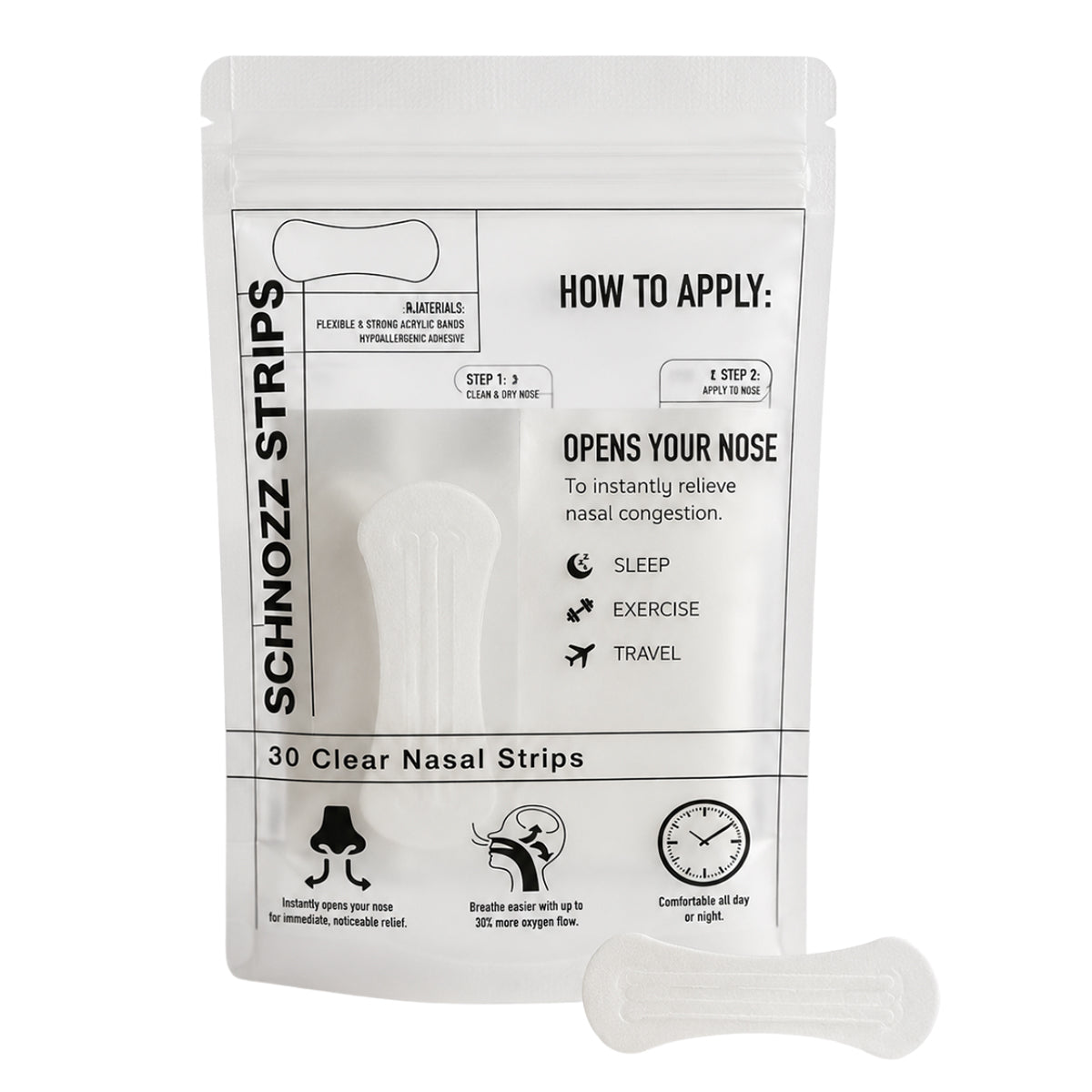 Schnozz Strips Nasal Strips 30 Day Supply