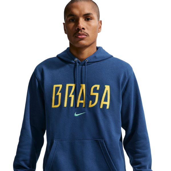 Nike Brazil Club Football French Terry Pullover Hoodie Coastal Blue