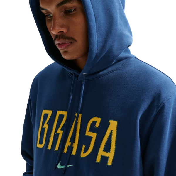 Nike Brazil Club Football French Terry Pullover Hoodie Coastal Blue