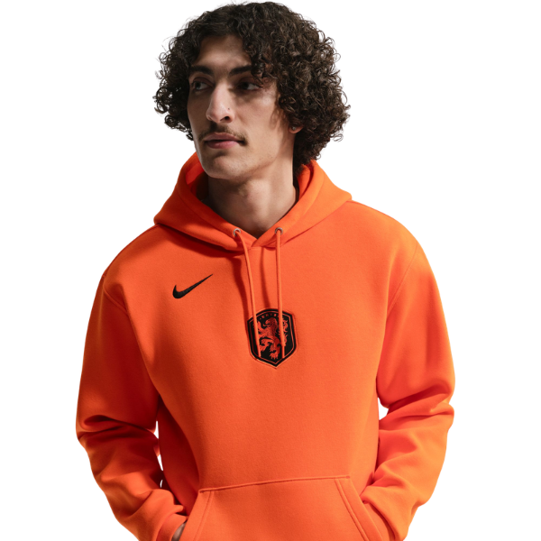 Nike Netherlands Club Soccer Pullover Hoodie Safety Orange