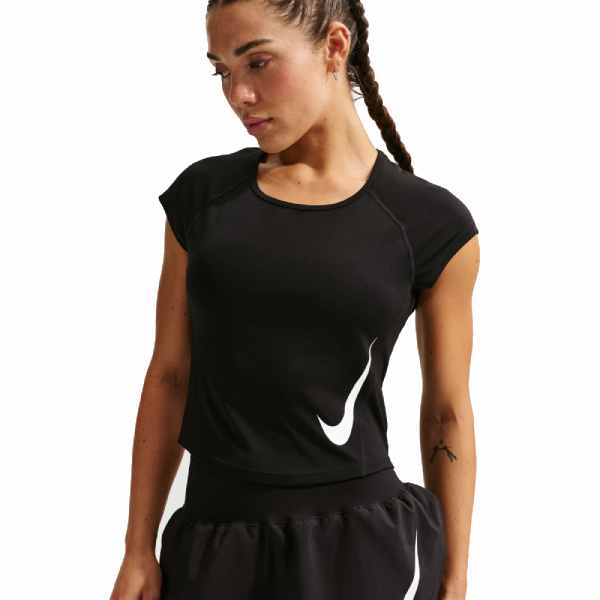 Nike Tempo Swoosh Dri-FIT Cap-Sleeve Running Top Black/White
