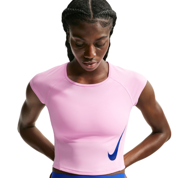 Nike Tempo Swoosh Dri-FIT Cap-Sleeve Running Top Pink Rise
