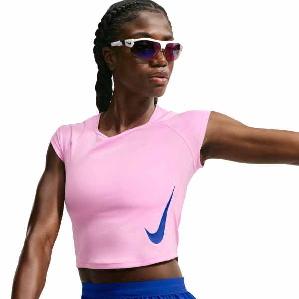 Nike Tempo Swoosh Dri-FIT Cap-Sleeve Running Top Pink Rise