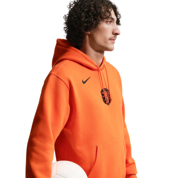 Nike Netherlands Club Soccer Pullover Hoodie Safety Orange