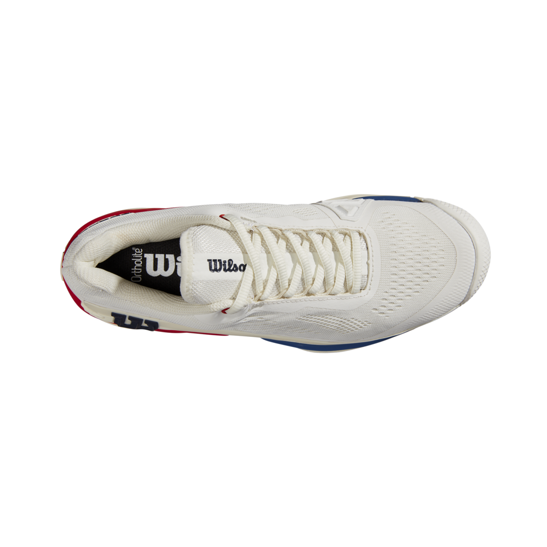 Wilson Rush Pro 4.0 Snow White / Wilson Red / Deja Vu Blue Tennis Shoe Women