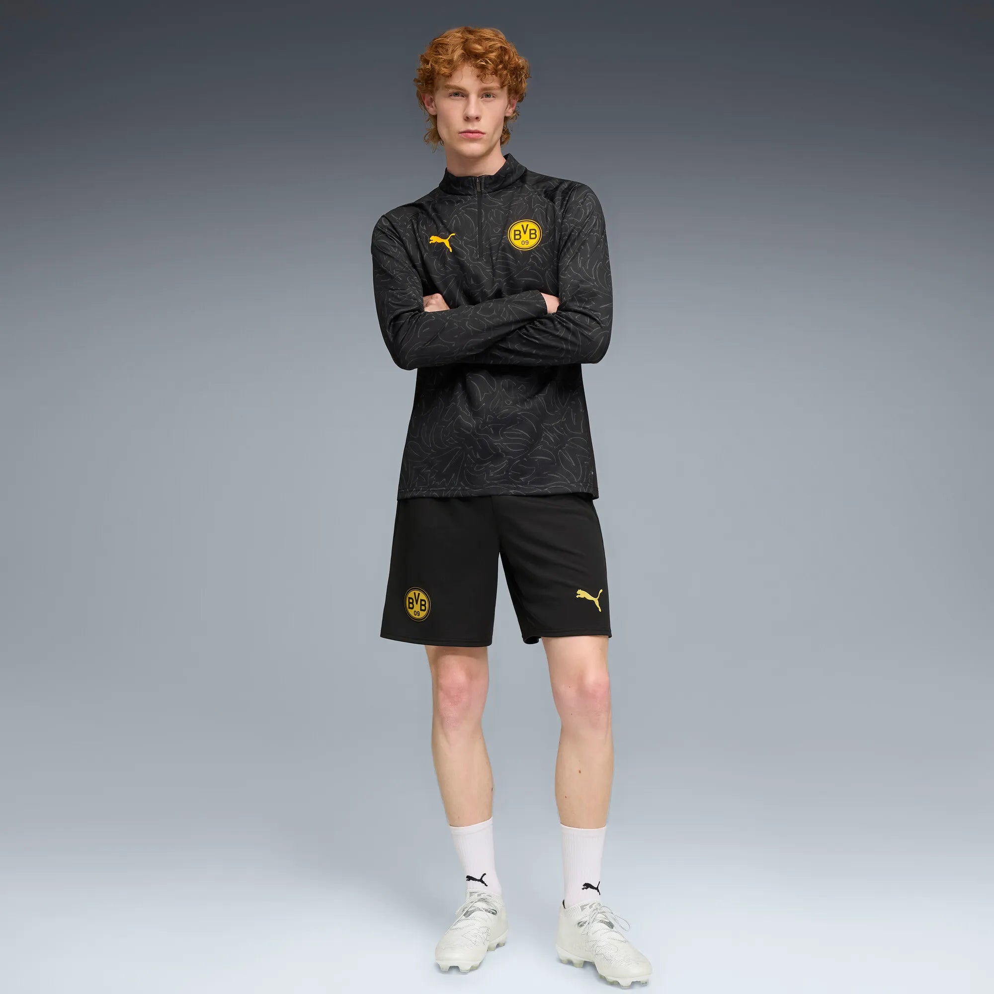 Puma BVB Warm Up 1/4 Zip Top Black-Yellow Sizzle - SportSA Puma BVB Warm Up 1/4 Zip Top Black-Yellow Sizzle - SportSA